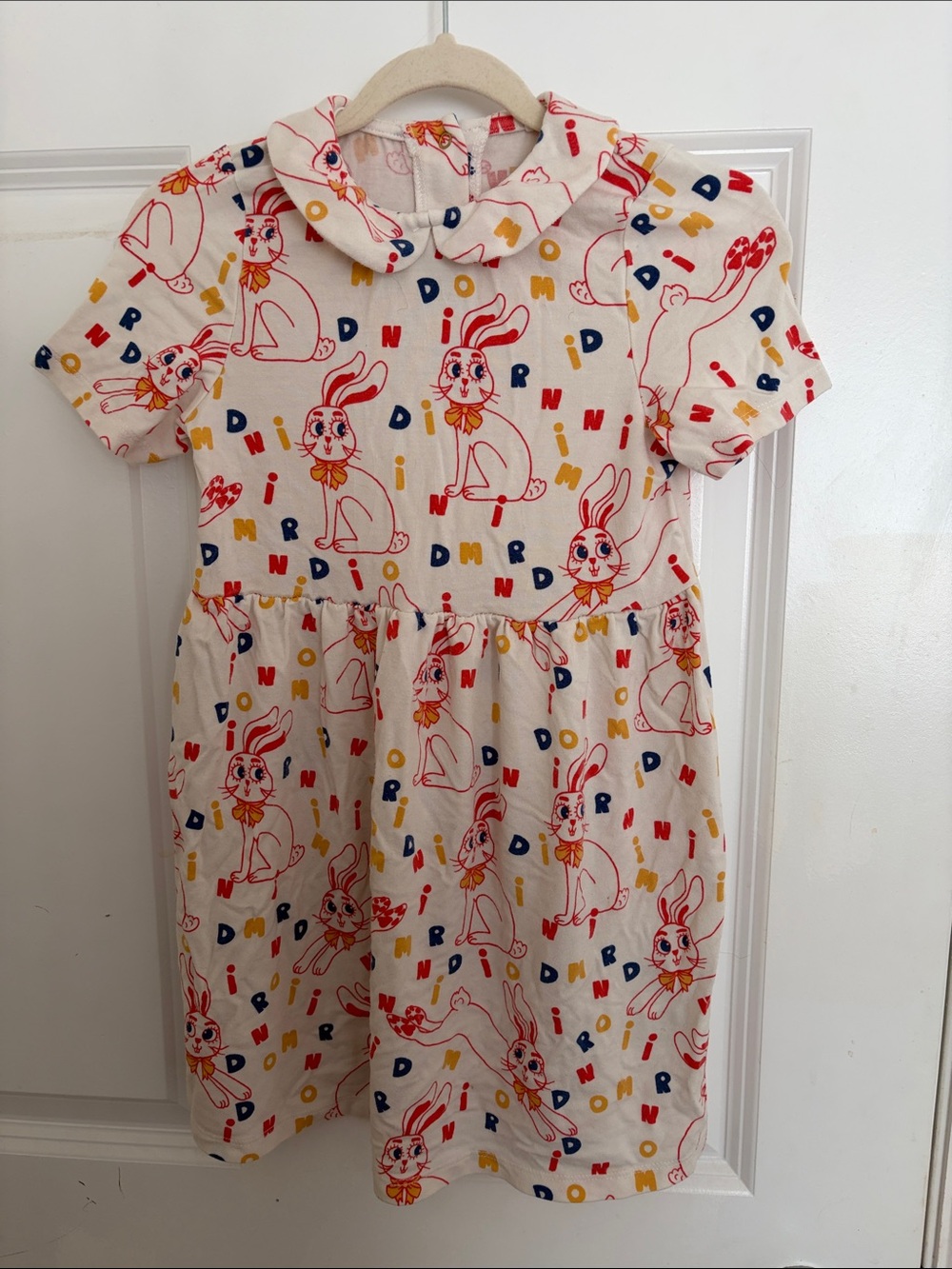 Mini Rodini Cream Dress with Red Bunny Print